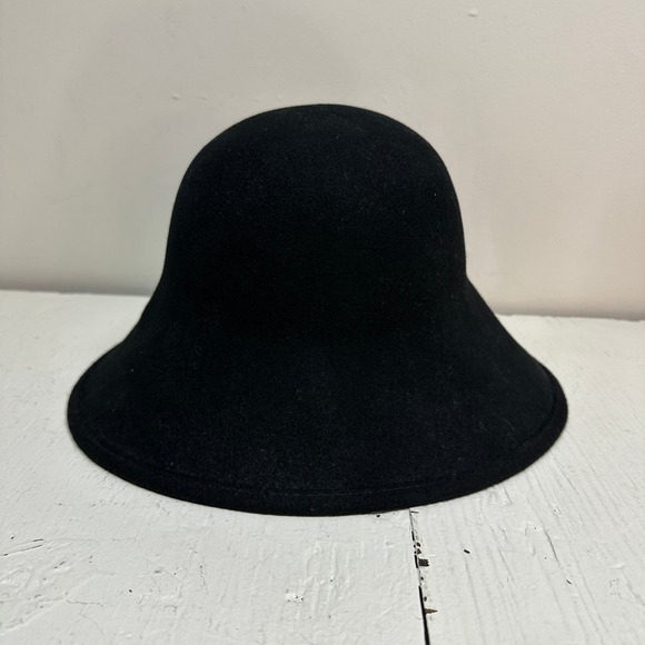 Scala Collection Black 100% Wool Brim Cloche Hat One Size Vintage - Picture 4 of 6